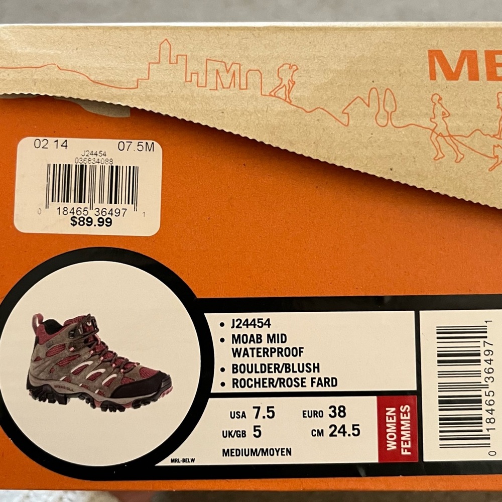 Merrell Moab Mid Waterproof Pink Brown Hiking Boots Vibram 7.5 - Picture 6 of 7